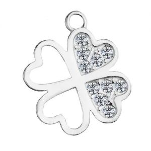 Clover pendant with GAVBARI crystals, sterling silver 925, CHARM 82 ver.2 13x15 mm