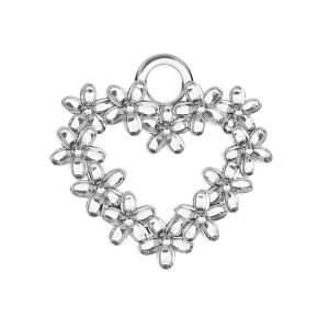 Heart with flowers forget me not pendant, sterling silver, ODL-00213 15x16 mm