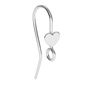 Earrings hooks with heart, sterling silver, BO 61 ver.2
