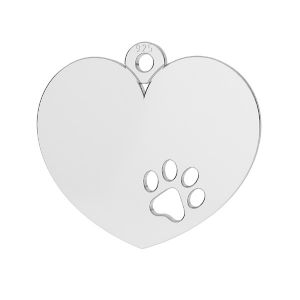 Heart with dog paw pendant, sterling silver, LKM-2295 - 0,50