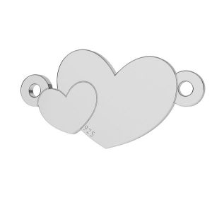 Double heart pendant connector tag, sterling silver, LKM-2037