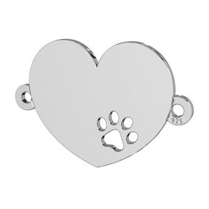 Heart with dog paw pendant connector, sterling silver, LKM-2605 - 0,50 14x18 mm