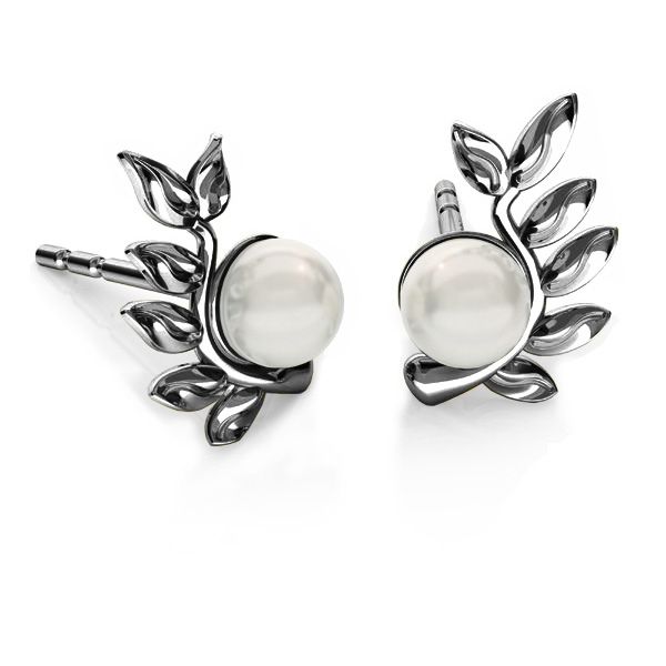 Leaves earrings base for Swarovski pearls*sterling silver*ODL-00791 L+P 6,7x10,5 mm (5818 MM 4)