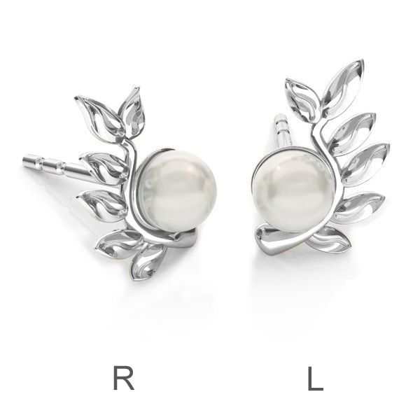 Leaves earrings with Swarovski pearls*sterling silver*ODL-00791 L+P 6,7x10,5 mm ver.2