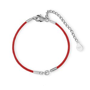Red cord bracelet, sterling silver AG 925, J-STRING BRACELET 25 15,5-19,50 cm