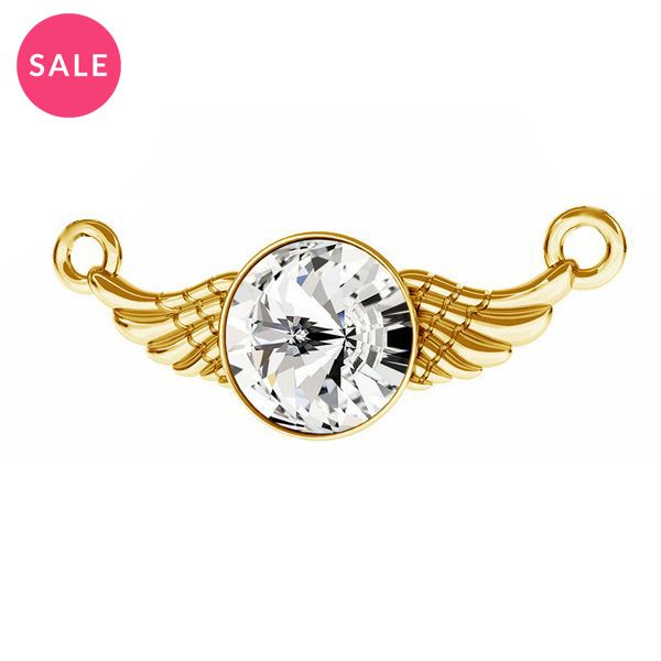 Gold plated wing connector pendant with crystal, sterling silver 925, ODL-00310 11X26,5 mm ver.2