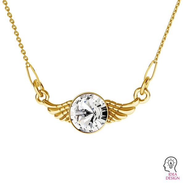 Gold plated wing connector pendant with crystal, sterling silver 925, ODL-00310 11X26,5 mm ver.2