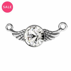 Rhodium plated wing connector pendant with crystal, sterling silver 925, ODL-00310 11X26,5 mm ver.2