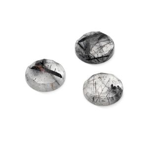 Round stone, flat back, ROUND ROSE CUT 14,9 mm Black Rutile, GAVBARI