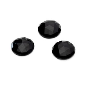 Round stone, flat back, ROUND ROSE CUT 14,9 mm Black onyx, GAVBARI