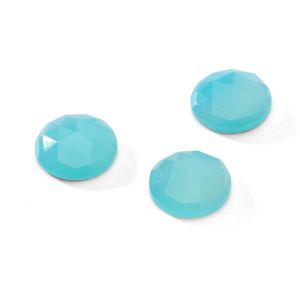 Round stone, flat back, ROUND ROSE CUT 14,9 mm Chalcedone turquoise, GAVBARI