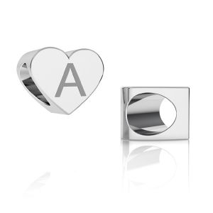 Heart bead pendant with letter A, sterling silver, ODL-00261 5,4x6,5x7,5 mm - A