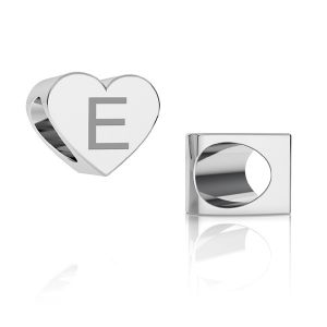 Heart bead pendant with letter E, sterling silver, ODL-00261 5,4x6,5x7,5 mm - E
