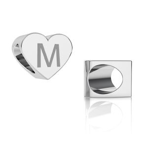 Heart bead pendant with letter M, sterling silver, ODL-00261 5,4x6,5x7,5 mm - M