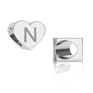 Heart bead pendant with letter N, sterling silver, ODL-00261 5,4x6,5x7,5 mm - N