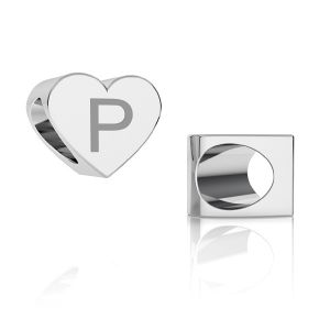 Heart bead pendant with letter P, sterling silver, ODL-00261 5,4x6,5x7,5 mm - P