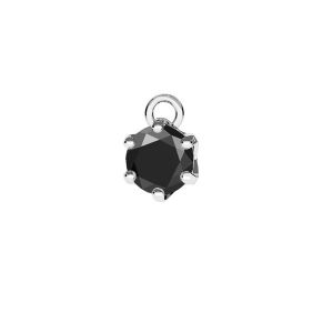 Pendant with 6 mm black diamond, sterling silver 925, PENDANT 015 6,5x10,5 mm