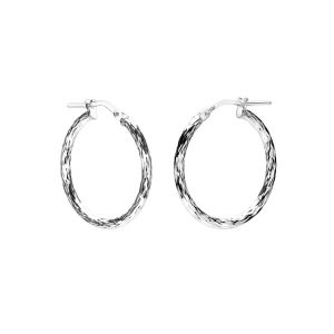 Round diamond hoop earrings with clasp, sterling silver 925, KL-22D3 1,9x19,7 mm