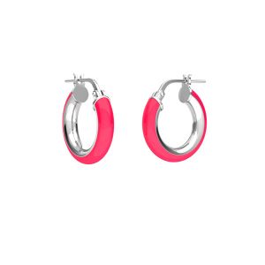 Neon pink enamel round hoop earrings with clasp, sterling silver 925, KL-410 SM 3,7x10,8 mm col. 06