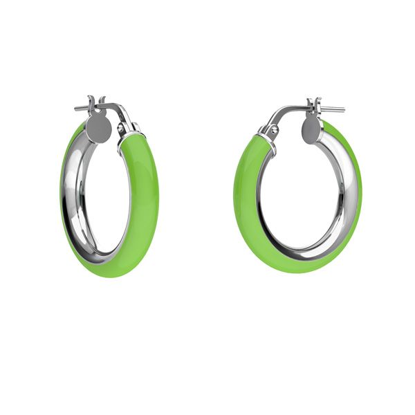 Light green enamel round hoop earrings with clasp, sterling silver 925, KL-415 SM 3,8x14,8 mm col. 04
