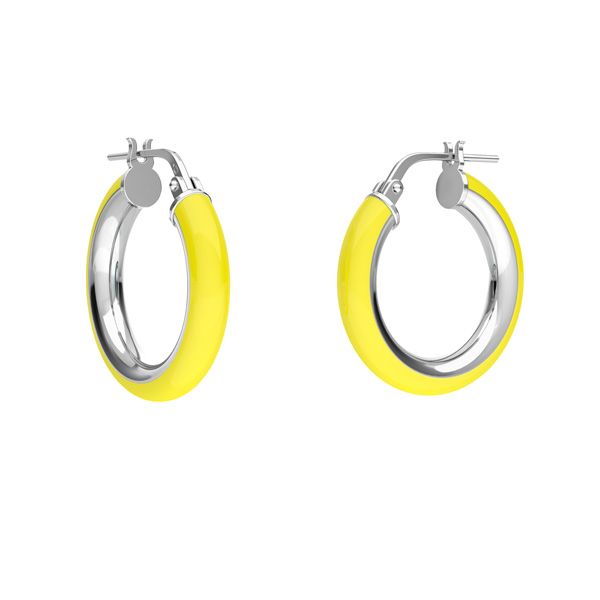 Yellow enamel round hoop earrings with clasp, sterling silver 925, KL-415 SM 3,8x14,8 mm col. 07