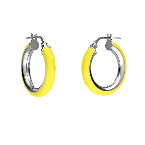 Yellow enamel round hoop earrings with clasp, sterling silver 925, KL-415 SM 3,8x14,8 mm col. 07