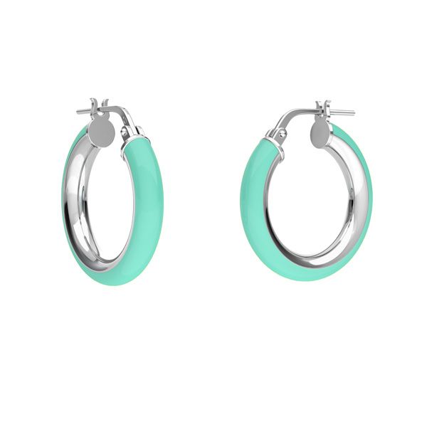 Turquise enamel round hoop earrings with clasp, sterling silver 925, KL-415 SM 3,8x14,8 mm col. 09