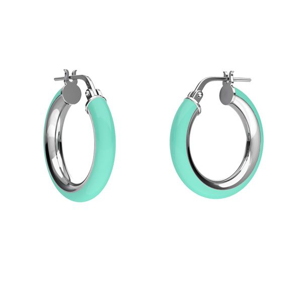 Turquise enamel round hoop earrings with clasp, sterling silver 925, KL-415 SM 3,8x14,8 mm col. 09