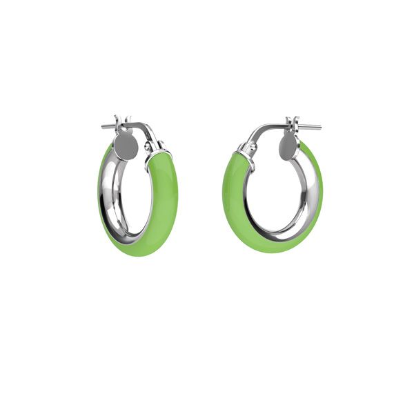 Neon pink enamel round hoop earrings with clasp, sterling silver 925, KL-410 SM 3,7x10,8 mm col. 04