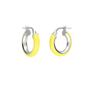 Light yellow enamel round hoop earrings with clasp, sterling silver 925, KL-410 SM 3,7x10,8 mm col. 07