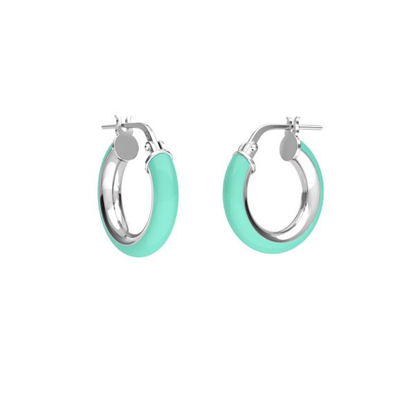 Turquise enamel round hoop earrings with clasp, sterling silver 925, KL-410 SM 3,7x10,8 mm col. 09