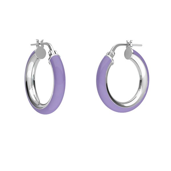 Light purple enamel round hoop earrings with clasp, sterling silver 925, KL-415 SM 3,8x14,8 mm col. 02