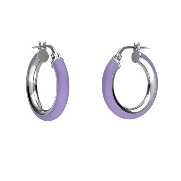 Light purple enamel round hoop earrings with clasp, sterling silver 925, KL-415 SM 3,8x14,8 mm col. 02