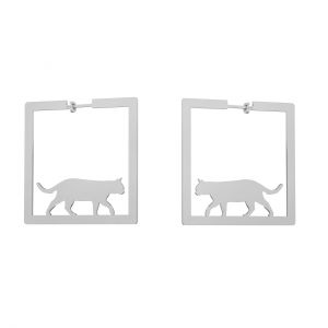 Cat, square stud earrings with clasp, sterling siver 925, KLS LKM-3245 - 0,80 40x40 mm