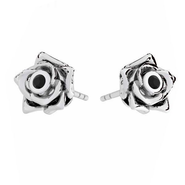 Flower post earrings - roses, with black crystals  sterling silver 925, KLS ODL-01083 7,5x7,5 mm ver.3