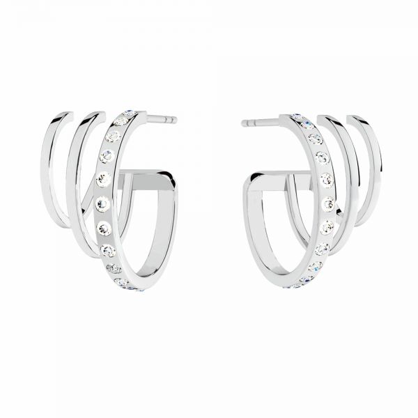 Triple circle climber earrings with crystals, sterling silver 925, KLS OWS-00230 9x19 mm ver.2
