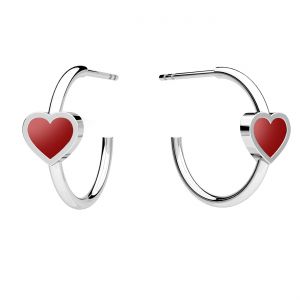 Semicircular heart earrings, red resin*sterling silver*KLS ODL-01458 6,5x17 mm ver.3