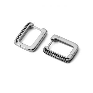 English earring - rectangle with black stones, sterling silver 925, BZO SRX-00007 2,7x17 mm RH