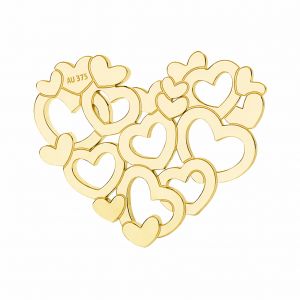 Gold filigree connector pendant - hearts in heart*gold AU 375*LKZ9K-30117 - 03 10,2x12,3 mm